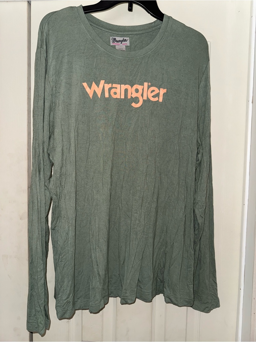 Wrangler Sage Green Long Sleeve Tee with Peach Logo